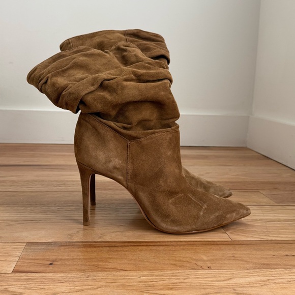 Schutz Ashlee Stiletto Camel Suede Slouch Bootie Sz 10.5 - Picture 3 of 5